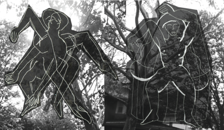 black & white photo with drawing